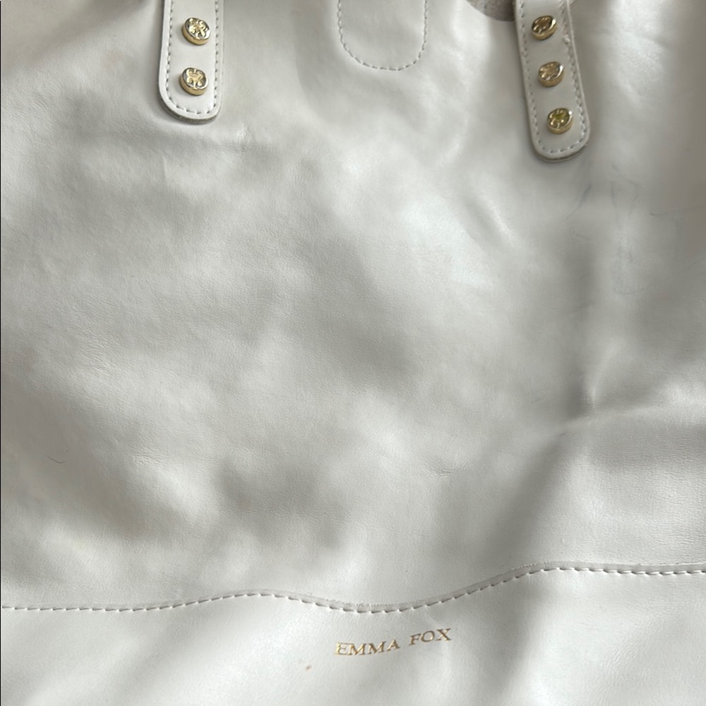Emma Fox Cream Leather Bag with Gold Logo